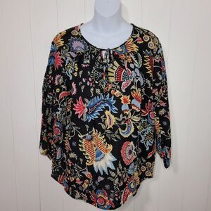 Hester & Orchard Linen Blend Tunic Top Womens Size XL Floral Summer Popover